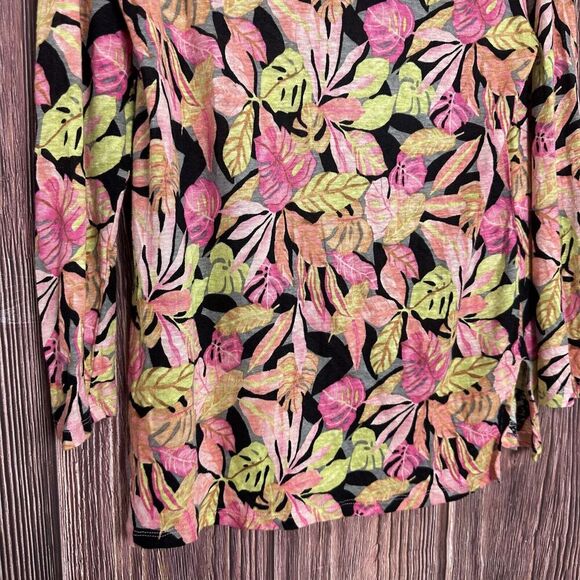 Chico’s Size 1 Colorful 100% Linen Tropical Leaf Print Pullover Knit Top Medium - Picture 4 of 7